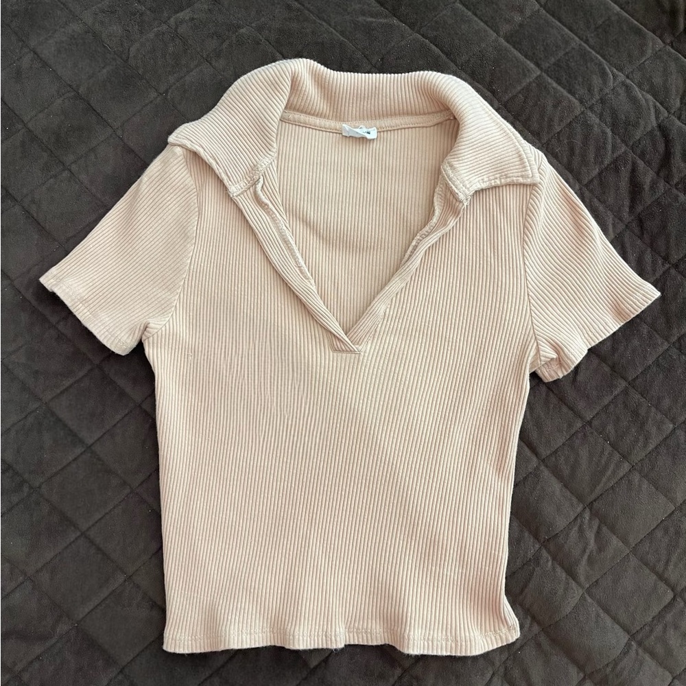 tan collard tshirt from cotton on - size small.